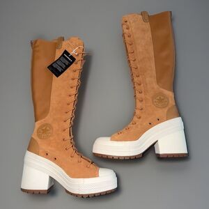 NEW Converse Chuck 70 De Luxe Heel XXHi Knee High Platform Boots Womens Honey